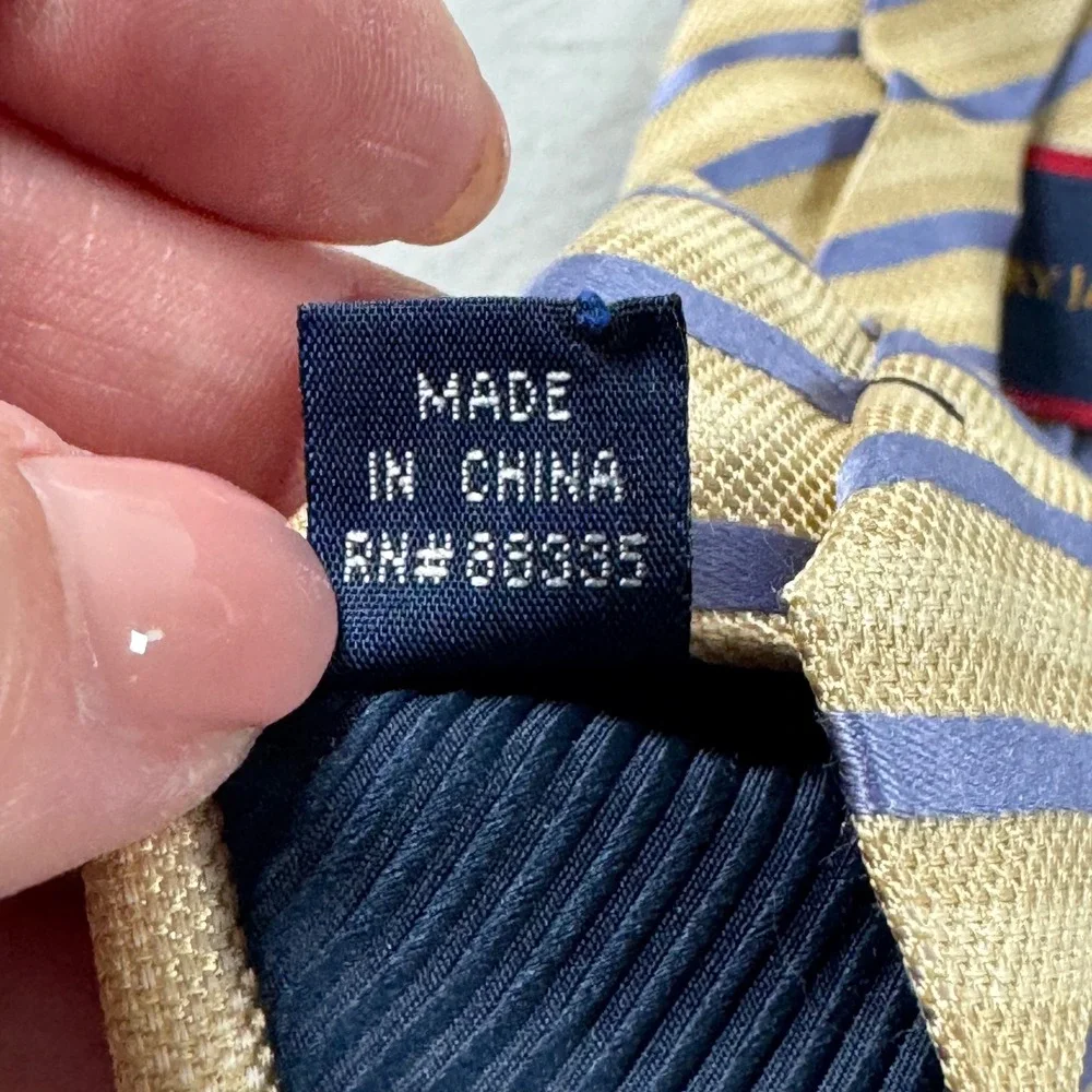 Henry‎ Jacobson Gold Blue Striped 100% Silk Necktie